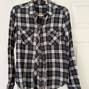 BDG green and White Plaid Long-Sleeve Button-Down Shirt